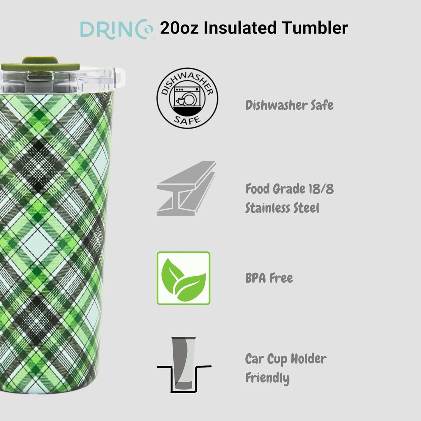 Drinco - 20 oz Stainless Steel Tumbler | Double Walled Vacuum Insulated Mug With Lid, 2 Straws, For Hot & Cold Drinks (20oz Dragonfly)