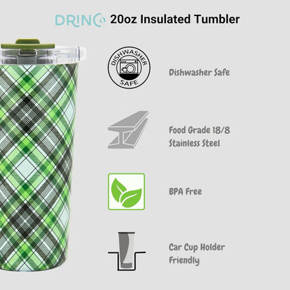 Drinco - 20 oz Stainless Steel Tumbler | Double Walled Vacuum Insulated Mug With Lid, 2 Straws, For Hot & Cold Drinks (20oz Dragonfly)