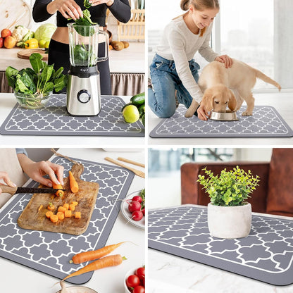 WISELIFE Dish Drying Mat Super Absorbent Drying Mat Large Dish Drying Mats for Kitchen Counter Easy Clean Dish Mat Kitchen Drying Mat15"x 18" Stylish Grey