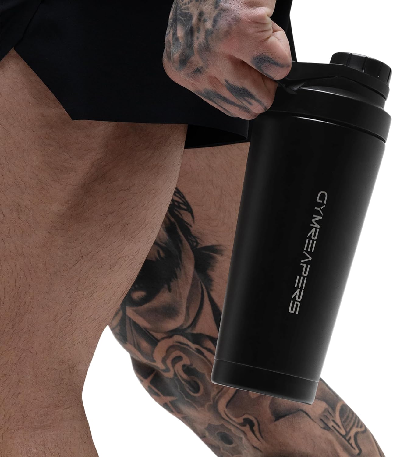 Gymreapers Stainless Steel Protein Shaker Bottle - Double Wall Insulated, Leak Proof, BPA-Free Metal Vacuum Blender Cup For Gym, Sports, Pre & Post-Workout Cold Hydration - 26 OZ (Black)