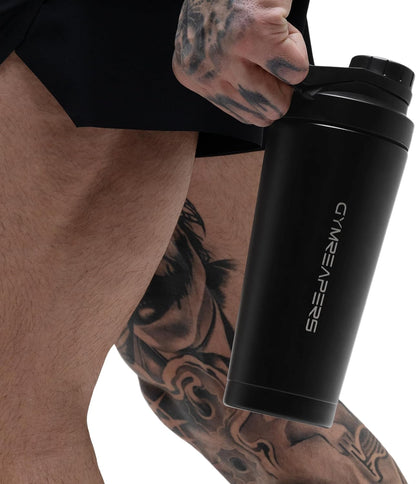 Gymreapers Stainless Steel Protein Shaker Bottle - Double Wall Insulated, Leak Proof, BPA-Free Metal Vacuum Blender Cup For Gym, Sports, Pre & Post-Workout Cold Hydration - 26 OZ (Black)