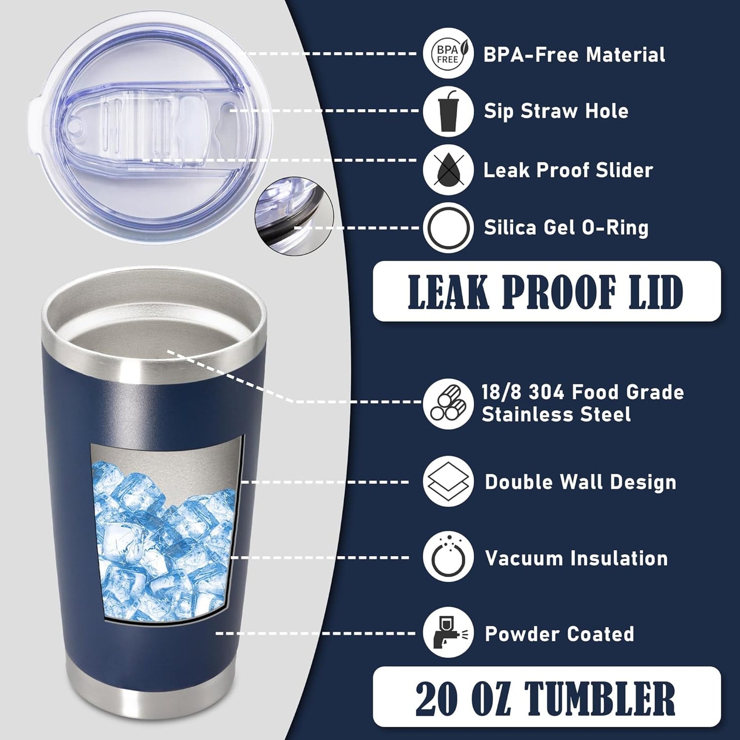 20 oz Tumbler Coffee Travel Tumblers Bulk with Lid Stainless Steel Double Wall Vacuum Insulated Mug Powder Coated Cups fit Car Cupholder for Hot and Cold - Stainless Steel, 4Pack