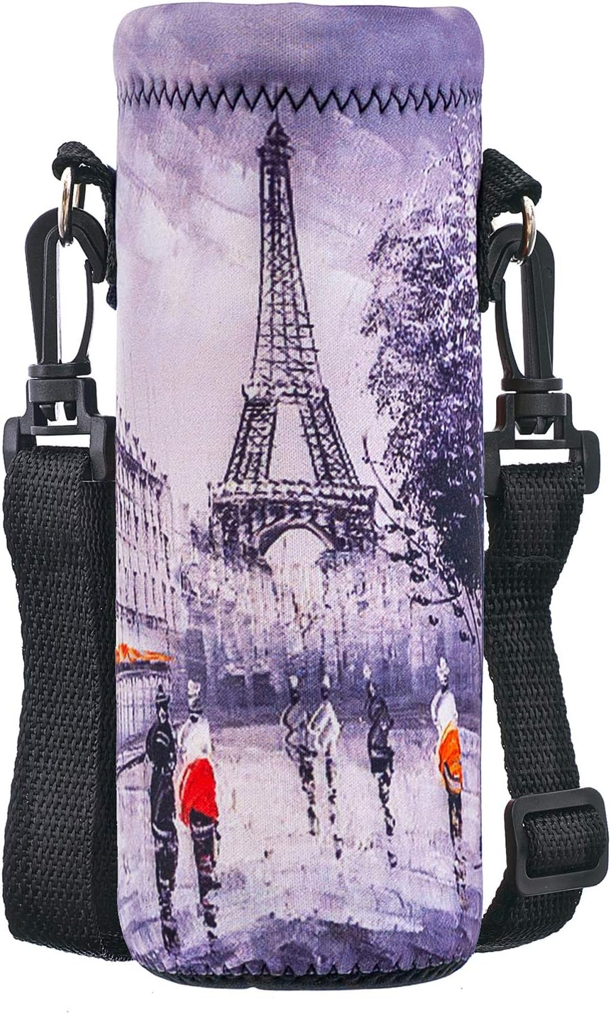 Neoprene 500ML/750ML/1000ML Water Bottle Bag Carrier, Portable Insulated Bottle Sling Holder Case Pouch with Adjustable Shoulder Strap for Men Women Walking Hiking Running