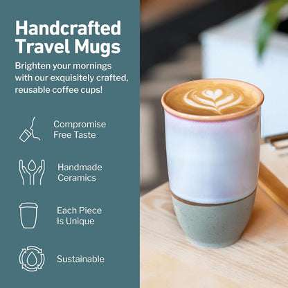 NOVA CERAMICS Coffee Tumbler – Travel Mug - On the Go Coffee Mug – Microwave & Dishwasher Safe Green Coffee Tumbler - Gifts For Women Men Him Her – 16oz – Monsoon