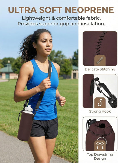 AUPET Water Bottle Sling Bag Carrier Crossbody Sleeve,Insulated Neoprene Bottle Case Holder Pouch Cover 500ML/17oz with Shoulder Strap for Walking Women Men