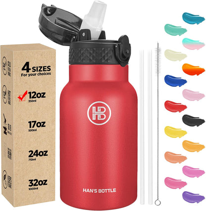 Han's Bottle Sports Water Bottle - 24 Oz, Straw Lid, Leak Proof, Vacuum Insulated Stainless Steel, Double Walled, Thermo Mug,Black