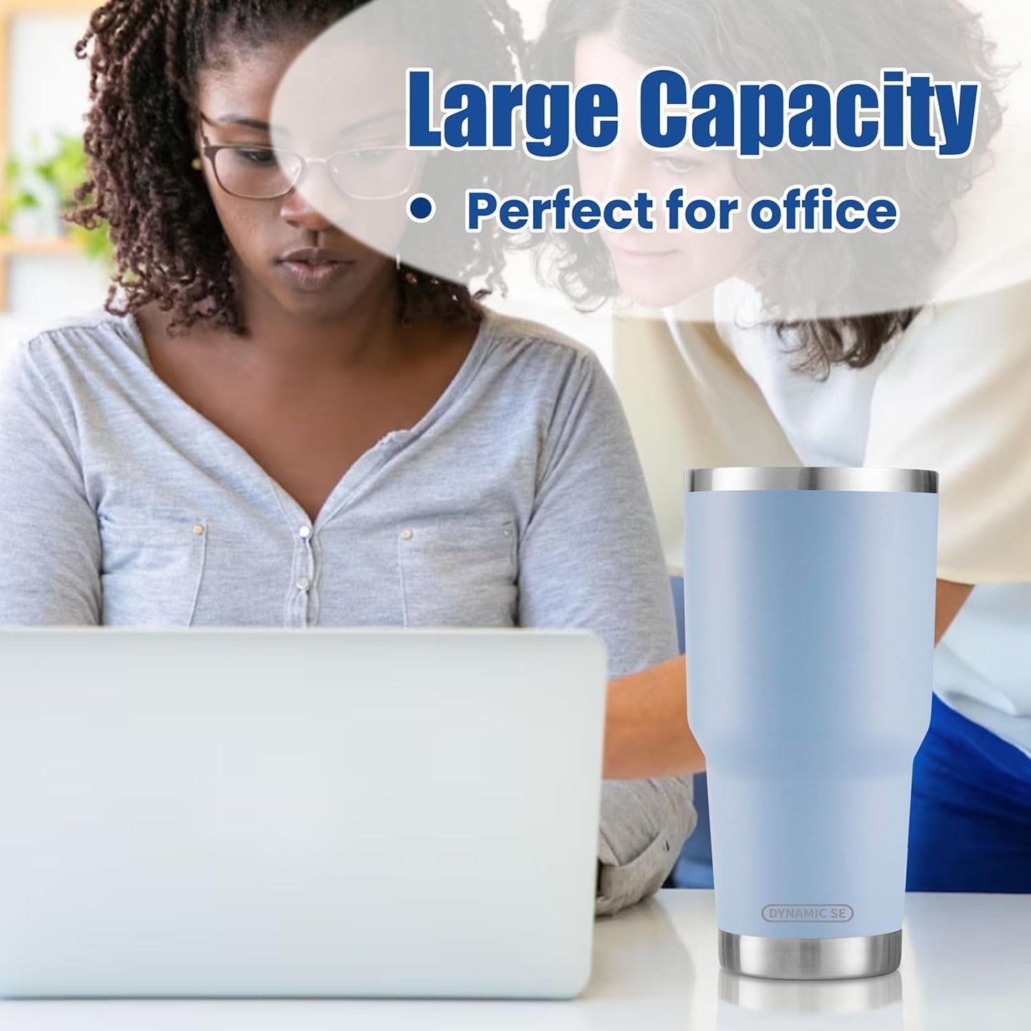 D·S 30oz Blue Tumbler Stainless Steel Double Wall Vacuum Insulated Mug with Straw and Lid, Cleaning Brush for Cold and Hot Beverages