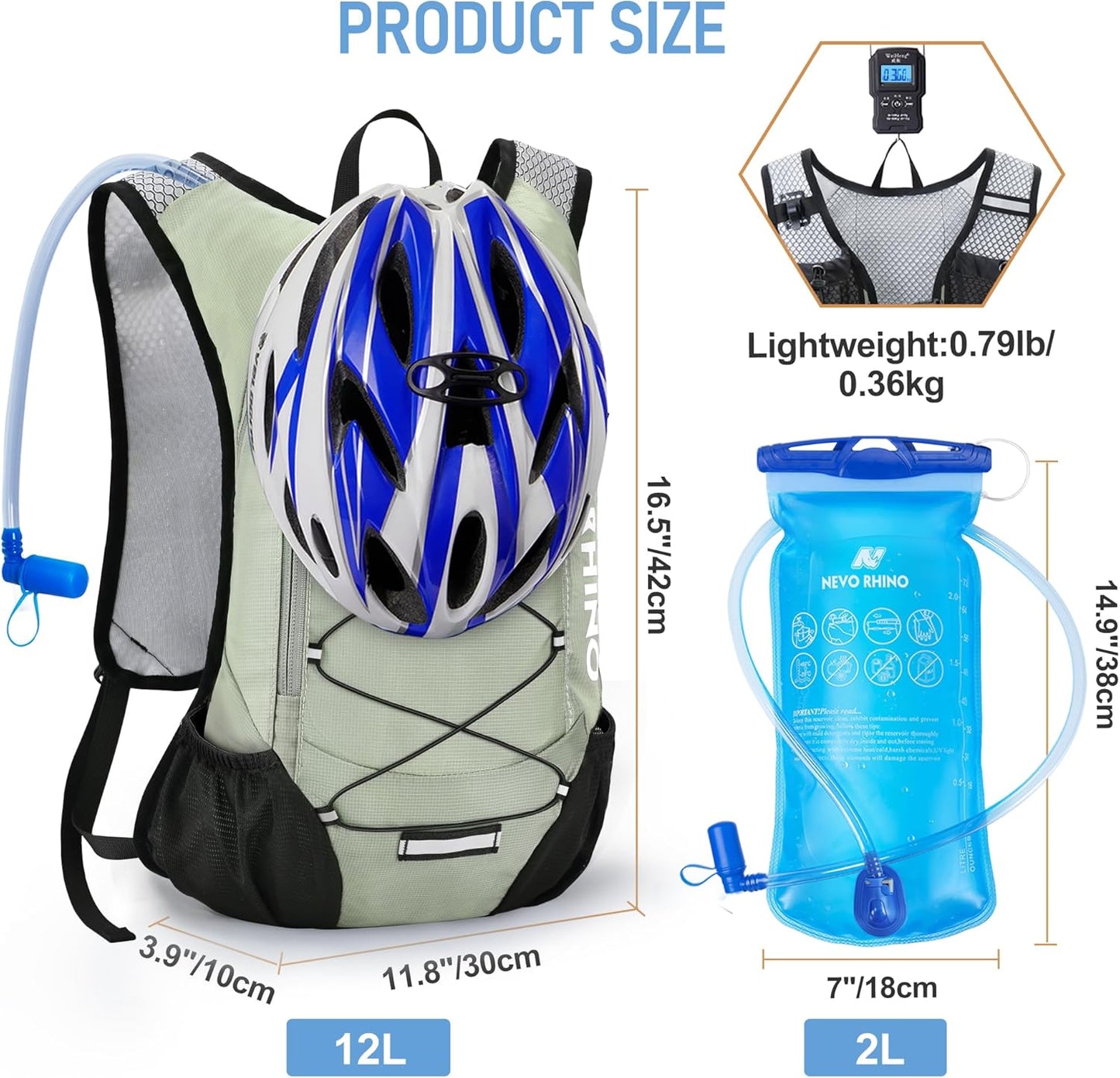 Lightweight Hydration Backpack, Running Backpack with 2L Water Bladder, Hydro Water Daypack for Cycling Hiking Rave for Men Women