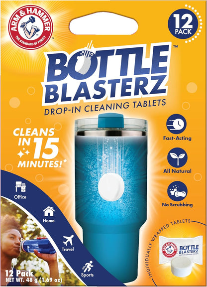Arm & Hammer Bottle Blasterz - Drop-In Cleaning Tablets - Perfect for Water Bottles, Tumblers, and Coolers - All-Natural Ingredients, Eliminates Odors, Fast-Acting, Individually Packed (12 Count)