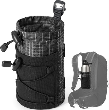Water Bottle Holder Pouch with Hook Buckle, Backpack Water Bottle Holder Mesh Bag Carrier Fits for 8-24oz Bottles for Hiking, Running, Travel, Outdoor Backpack Accessories & Attachments