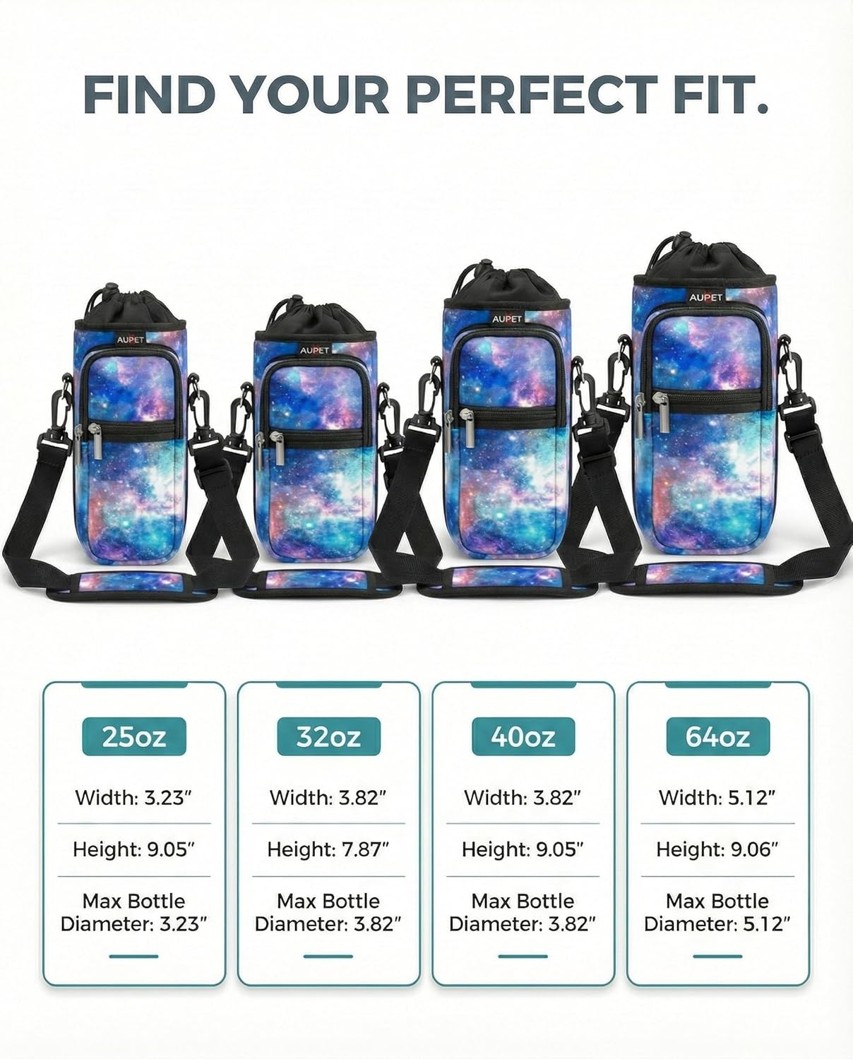 AUPET Water Bottle Sling Bag Sleeve Holder Carrier 25/32/40/64 oz,Insulated Crossbody Water Bottle Case Cover with Strap and Pockets for Men/Women Walking Hiking
