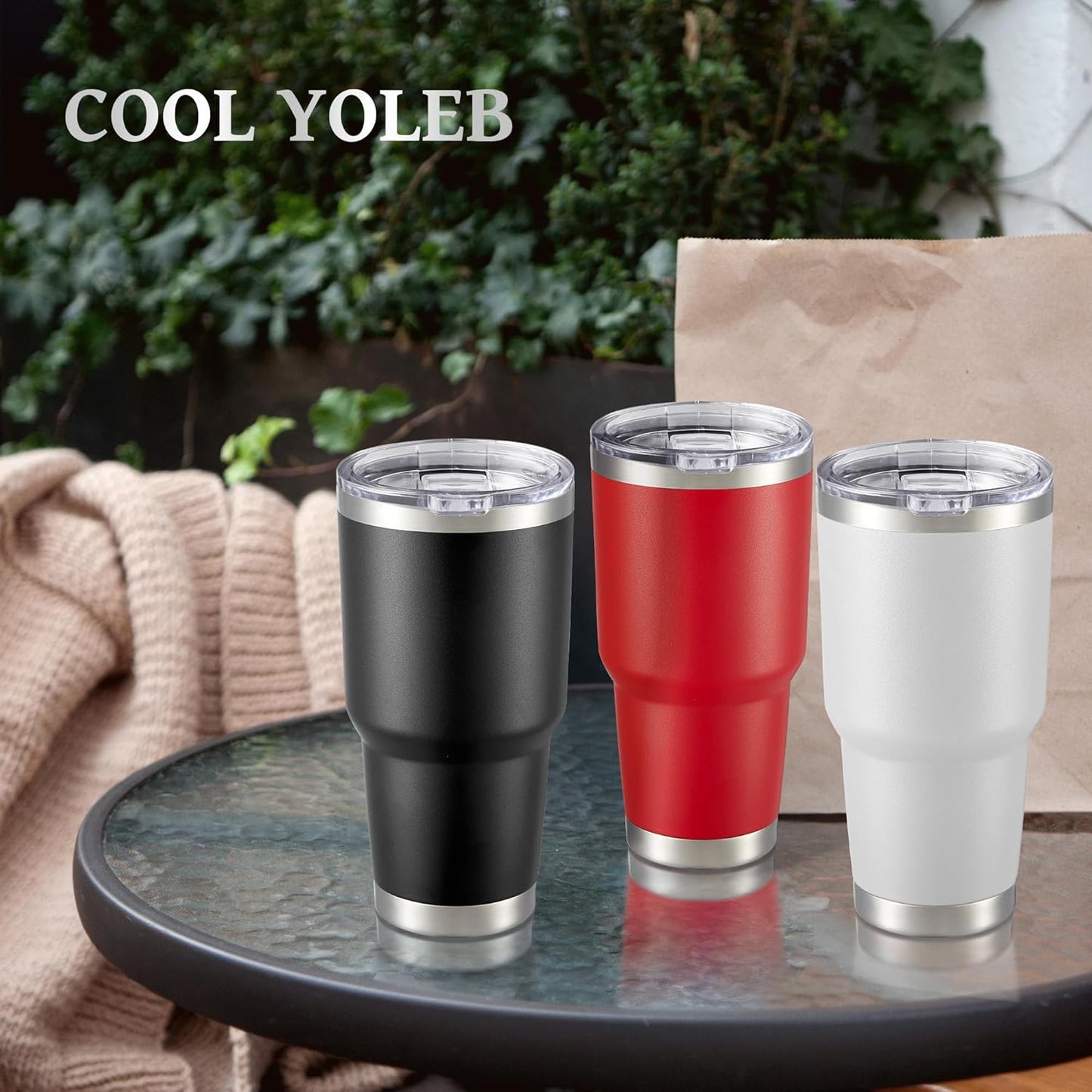 30 oz Tumbler with Lid Stainless Steel Tumblers Vacuum Insulated Cup Reusable Powder Coated Travel Mug Double Wall Leak Proof Portable Cups Keep Cold Drinks for 12 Hours, Stainless, 1 Pack