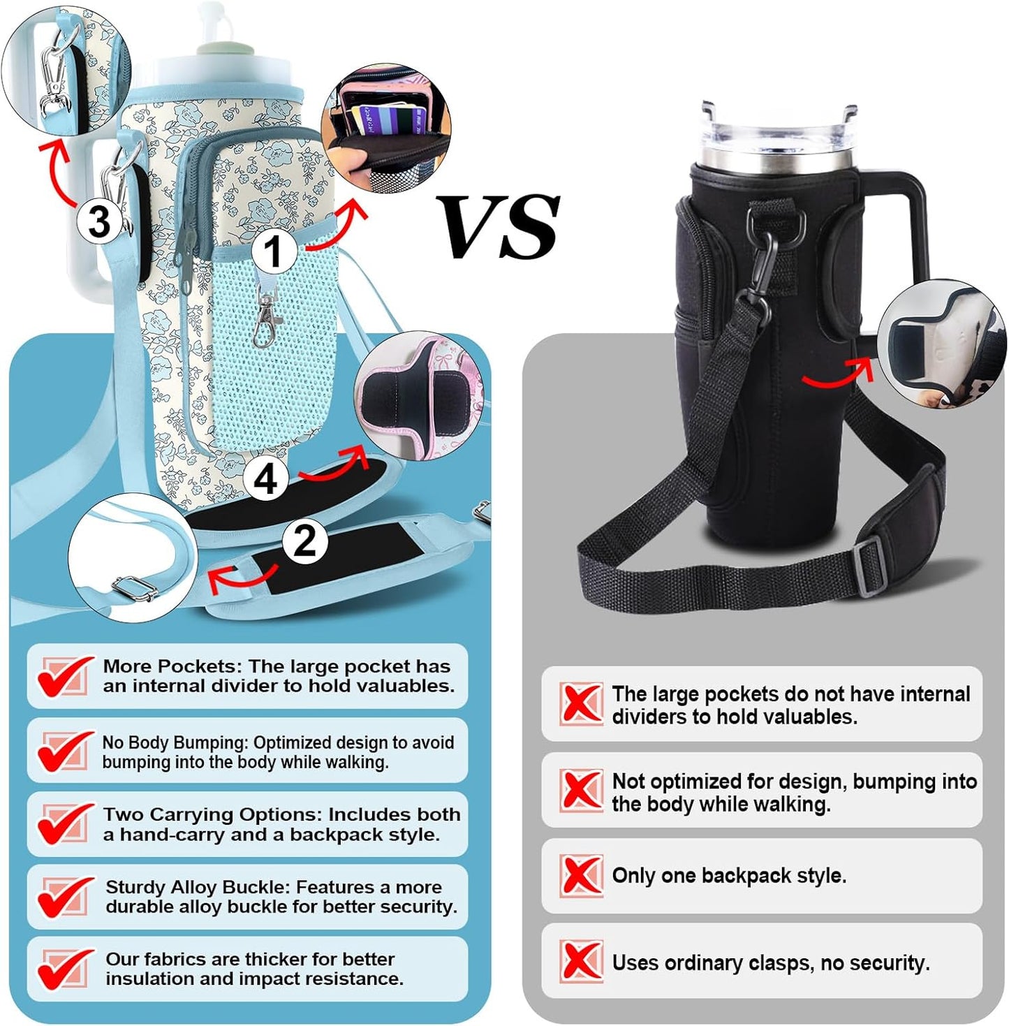 Stanley Carrier Bag for Stanley 40oz/30ozTumbler with Phone with 2 Adjustable Strap,3 Pockets Bottle Stanley Cup Carrier Bag & Case,Accessories for Hiking Travelling