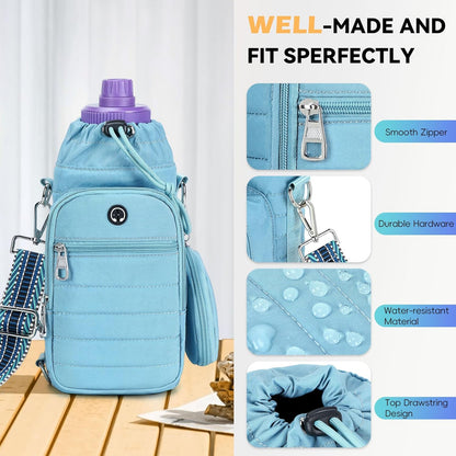 Water Bottle Carrier Bag with Strap, Sling Bag for Walking, Hiking, Cycling, Black, 40 Ounces