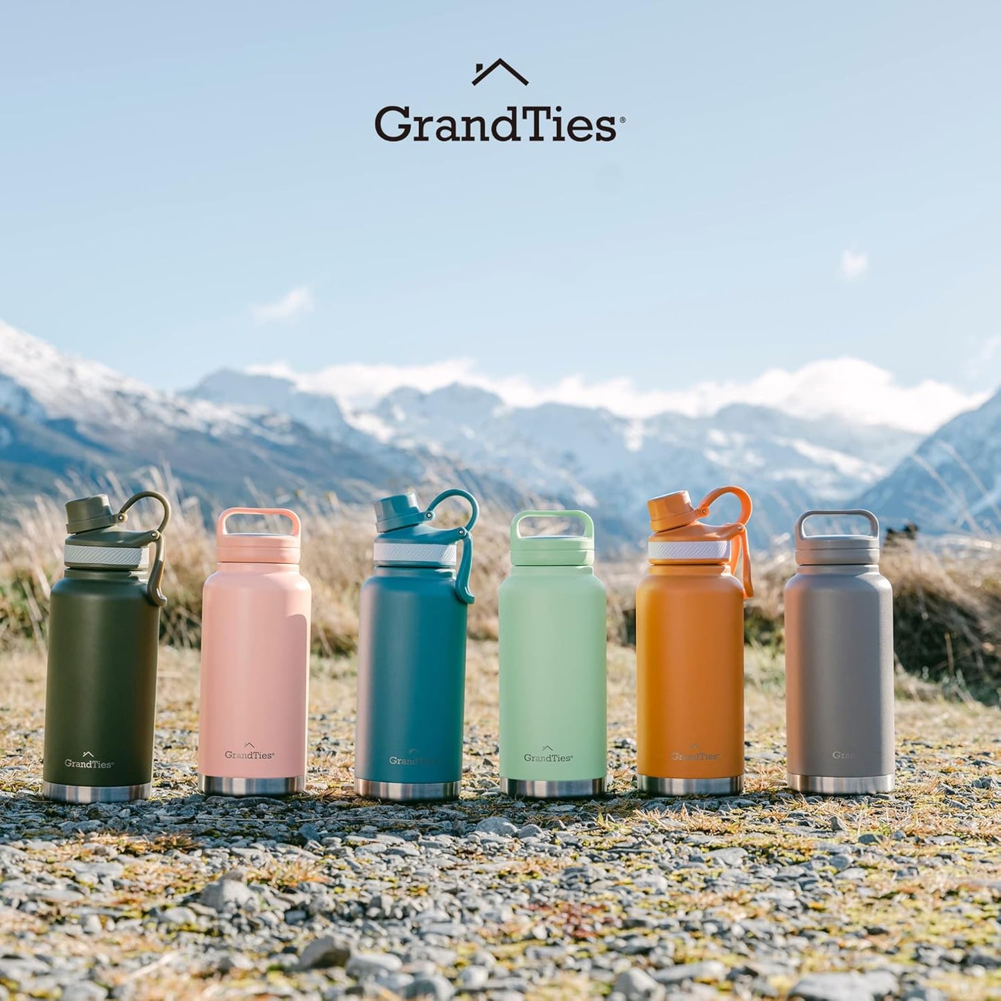 GRANDTIES 2 Lids Sports Stainless Steel Water Bottles – Wide Mouth Vacuum Insulated Reusable Leak Proof BPA-Free Travel Metal Canteen, Thermal Bottles for Men Women Gym (Ivory White 32 oz)
