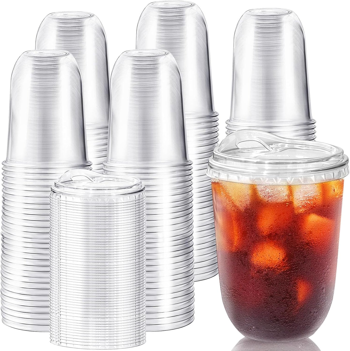 Alaeseje 50 Pack Clear Plastic Cups with Strawless Sip Lids,16 oz Iced Coffee Cups with Lids,Disposable PET Crystal Cups,Round Bottom To Go Cup for Iced Coffee Juice Smoothie Cold Beverage
