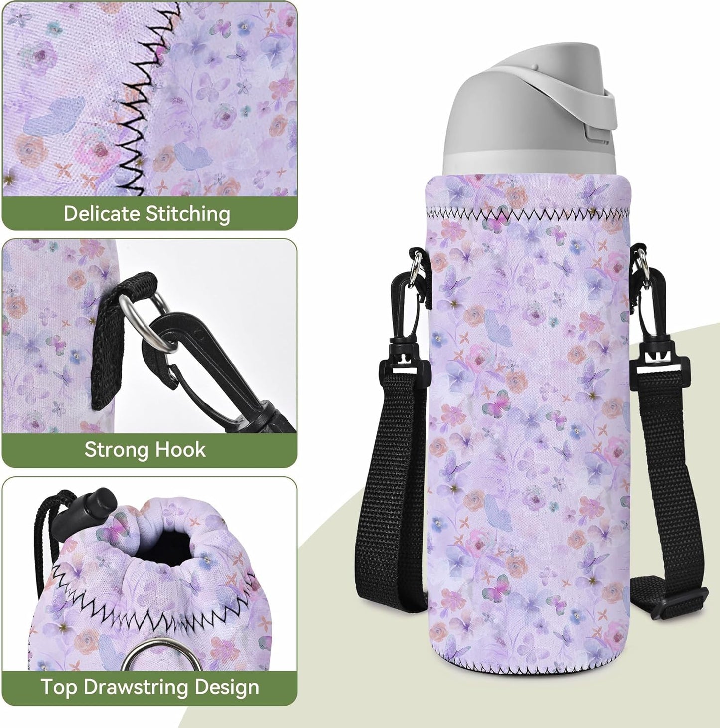 Neoprene 500ML/750ML/1000ML Water Bottle Bag Carrier, Portable Insulated Bottle Sling Holder Case Pouch with Adjustable Shoulder Strap for Men Women Walking Hiking Running