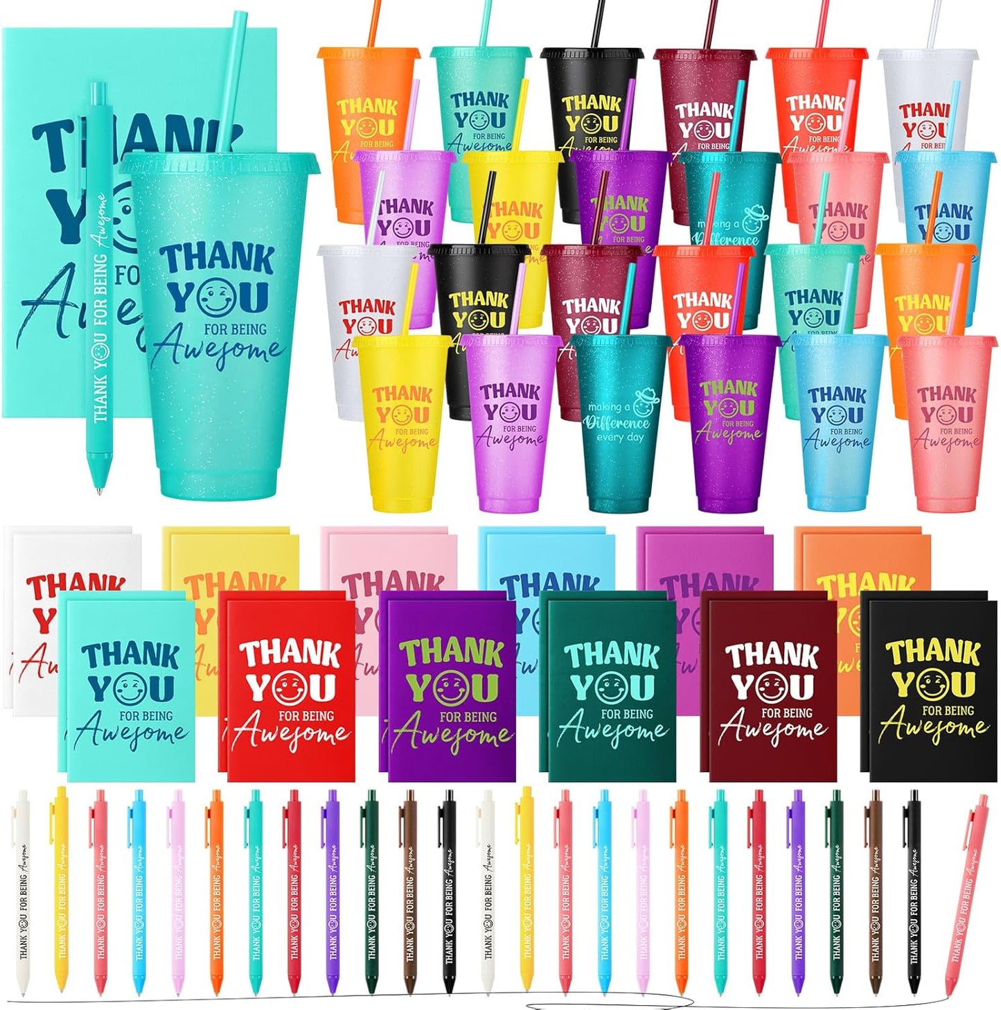 Feifeiya 72 Pcs/ 24 Set Bible Verse Gifts Bulk 24 oz Father's Day Christian Plastic Tumbler with Lids and Straws Inspirational Prayer Notepads Religious Pen Church Cups Gift for Christian Party Favors