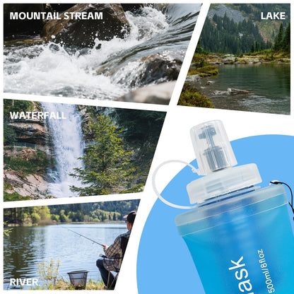 AXEN Collapsible Water Bottle with Filter System, Soft Hydration Flask for Trail Running, Camping, Hiking, Cycling, 700ml Slate Green