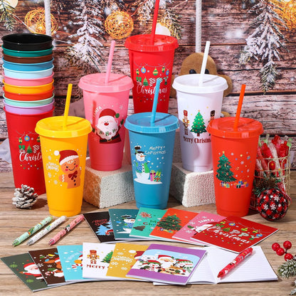 Feifeiya 72 Pcs/ 24 Set Bible Verse Gifts Bulk 24 oz Father's Day Christian Plastic Tumbler with Lids and Straws Inspirational Prayer Notepads Religious Pen Church Cups Gift for Christian Party Favors