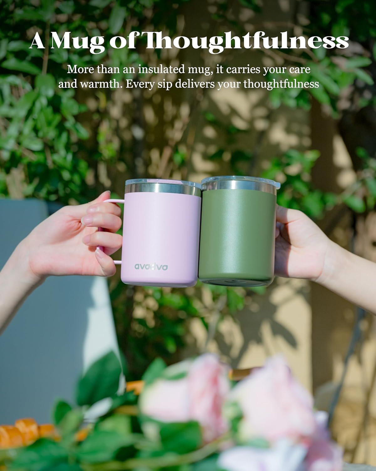 12oz Insulated Coffee Mug with Lid – Includes Two Lids, Stainless Steel Coffee Travel Mug with Handle, Double Wall Vacuum Insulated Camping Mug for Home, Office & Outdoor, Navy Blue