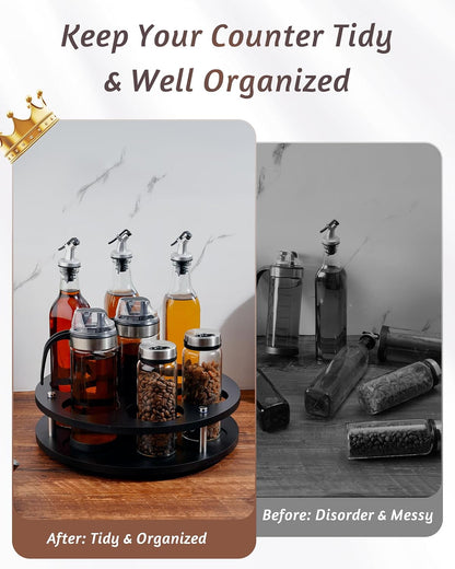 Rotating Wood Tumbler Organizer, 30 oz 40 oz Spinning Turnable Tumblers Holder, 360° Rotatable 7 Large Cups Bottle Tumbler Storage Display Stand, Rotate Syrup Organizer for Cabinet Countertop
