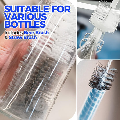 Holikme 10 Pack Bottle Brush Cleaner Set, 15" Long Handle Bottle Cleaner Brush, Flexible Long Handle Water Bottle Brush for Narrow Neck Beer Wine, 8 Straws, Abrasive Spiral Brushes, White Grey