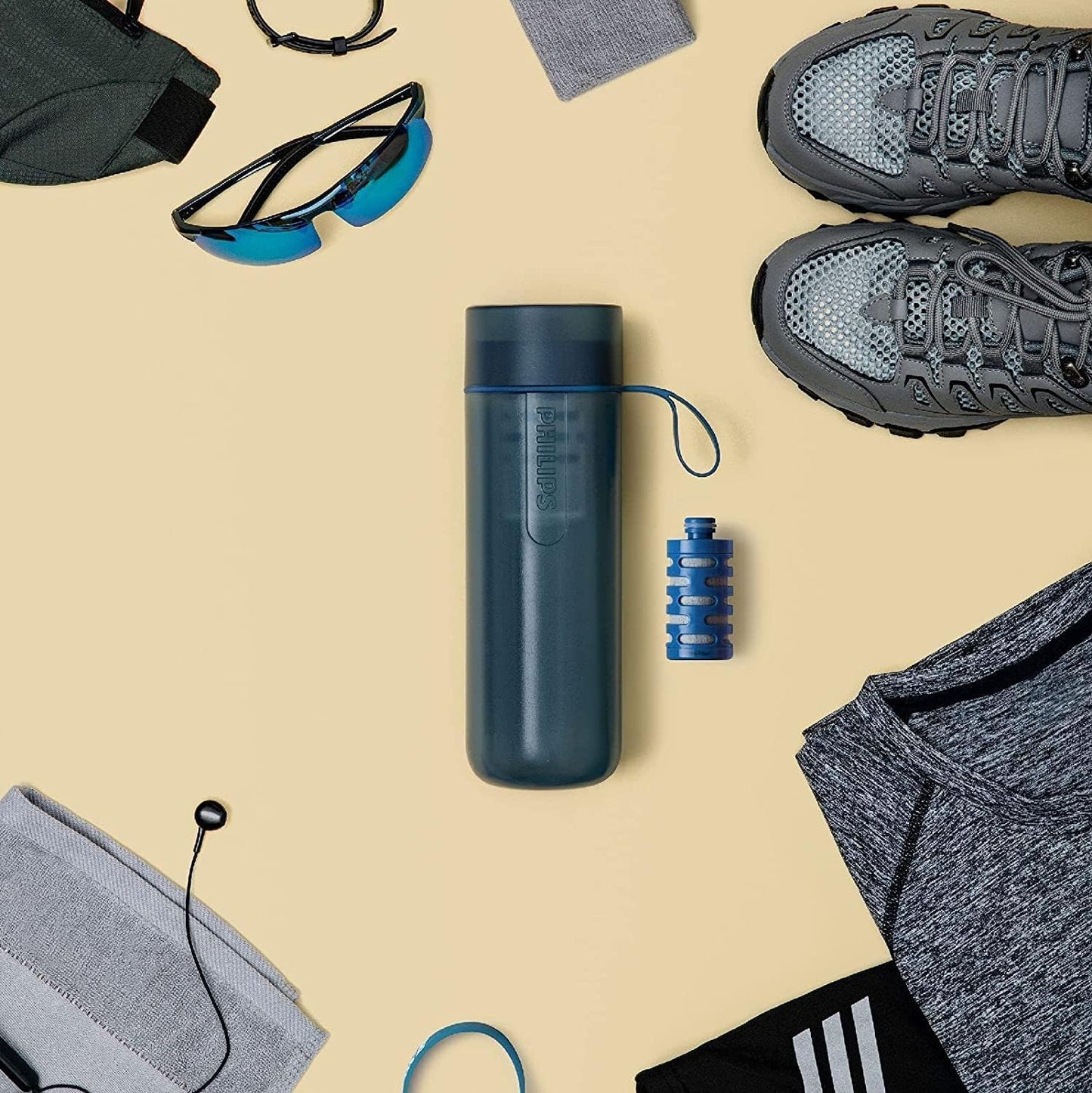 Philips Water GoZero Active BPA-Free Water Bottle with Fitness Tap Water Filter, Sport Squeeze Water Bottle, Lightweight, 24 oz with Fitness Filter, Plum