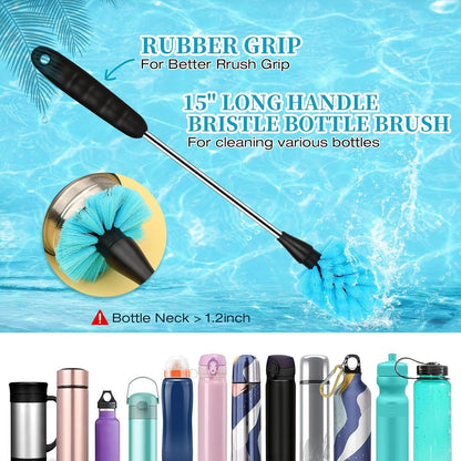5 Pack Bottle Cleaning Brush Set, Stainless Steel Scrub Cleaner Brush with 14'' Long Handle and 3 Straw Brushes, Flexible for Cleaning Sport Water Bottles, Straws, Coffee Mug, Cups, Baby Bottle