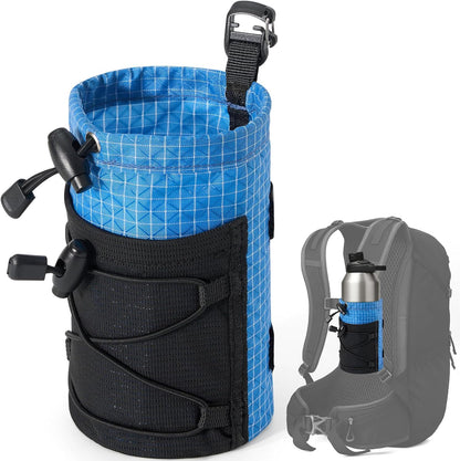 Water Bottle Holder Pouch with Hook Buckle, Backpack Water Bottle Holder Mesh Bag Carrier Fits for 8-24oz Bottles for Hiking, Running, Travel, Outdoor Backpack Accessories & Attachments