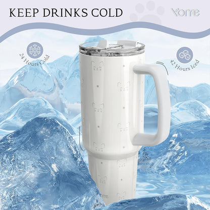 YOME 40oz Nurse Tumbler with Handle and Flip Straw | Stainless Steel Insulated Water Bottle | Keeps Drinks Cold | Dishwasher Safe | Cupholder Friendly | Gift Gym Travel Yoga
