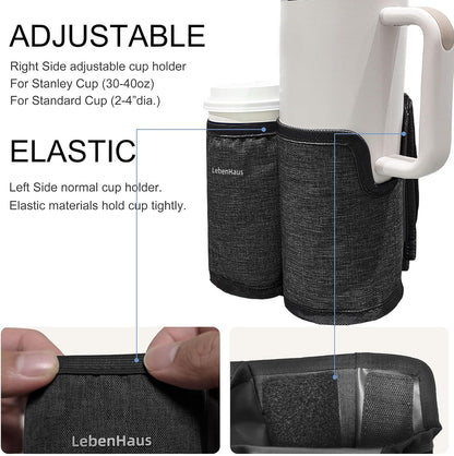 2 in 1 Luggage Cup Holder for Suitcase Airplane Cup Holder for Tray Table Drink Carrier for Stanley Tumblers Coffee Beverage Organizer Luggage Drink Holder Travel Gifts for Women (Gray)