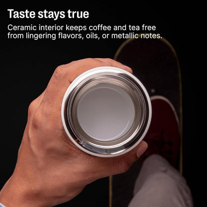 Fellow 12 oz Carter Slide Travel Mug – One-Handed Slide Lid, Vacuum Insulated Stainless Steel Tumbler with Ceramic Interior for Hot and Cold Drinks, Leak-Proof and Dishwasher Safe, Hazy Blue