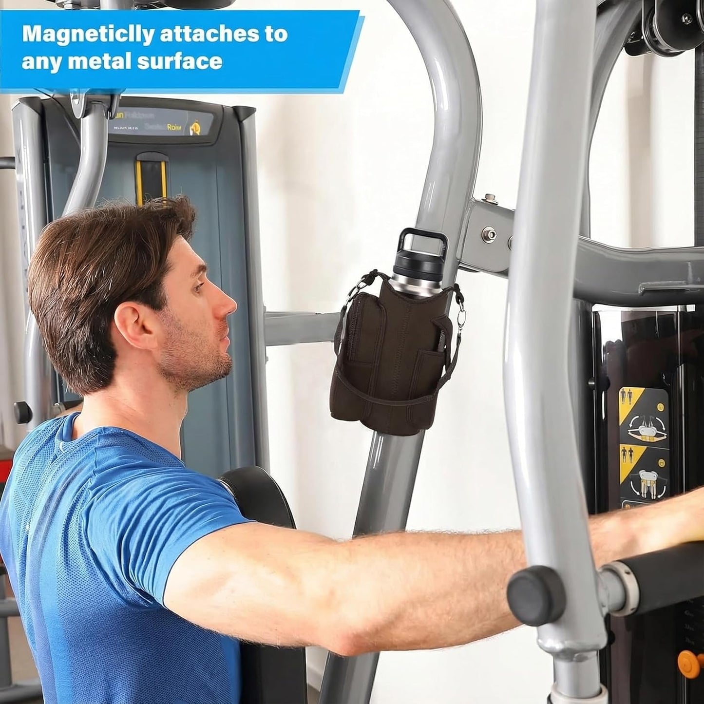 icolor Magnetic Gym Bag Water Bottle Carrier Holder with Phone Pockets & Shoulder Strap,Gym Magnetic Bag 5 Built-in Magnets Gym Accessories Organizer Sling Bottle Bag Pouch Sleeve