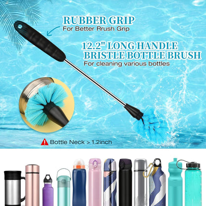5 Pack Bottle Cleaning Brush Set, Stainless Steel Scrub Cleaner Brush with 14'' Long Handle and 3 Straw Brushes, Flexible for Cleaning Sport Water Bottles, Straws, Coffee Mug, Cups, Baby Bottle