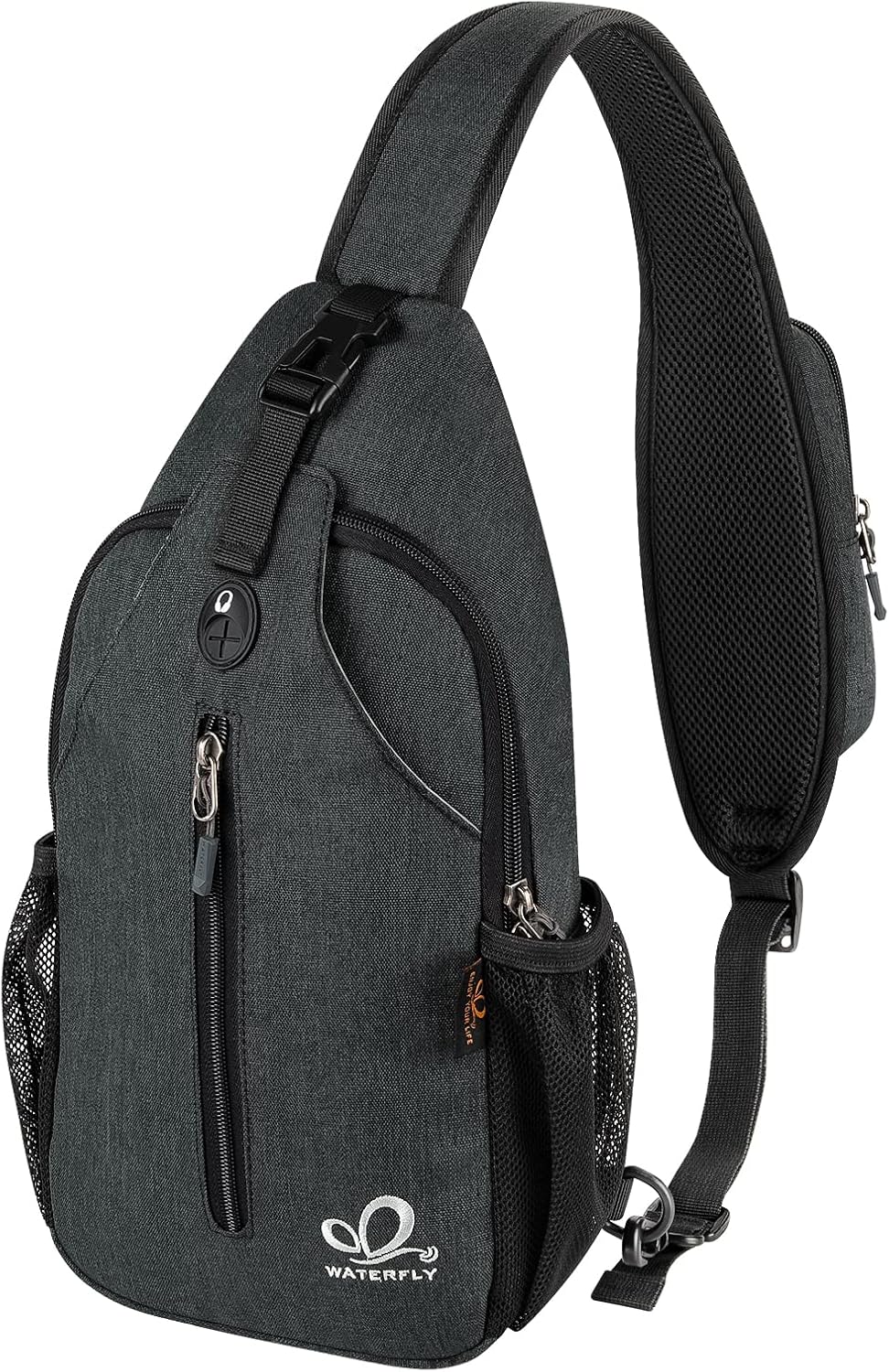 WATERFLY Crossbody Sling Backpack Sling Bag Travel Hiking Chest Bag Daypack (Black)
