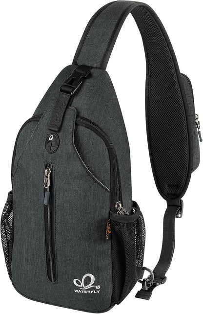 WATERFLY Crossbody Sling Backpack Sling Bag Travel Hiking Chest Bag Daypack (Black)