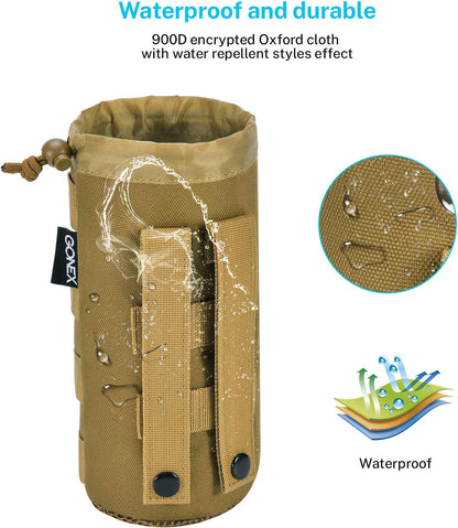 Gonex Tactical MOLLE Water Bottle Pouch, Drawstring Open Top & Mesh Bottom Travel Water Bottle Bag Hydration Carrier