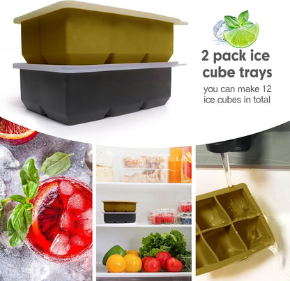 Excnorm Silicone Ice Cube Trays 3 Pack - Large Size Silicone Ice Cube Molds with Leak Proof Removable Lid Square Ice Cube Tray And BPA Free for Cocktail,Whiskey, Stackable Flexible Ice