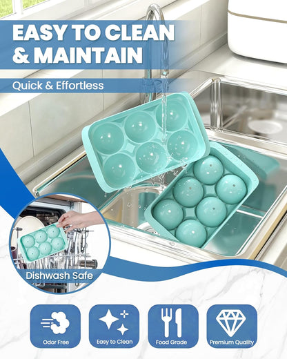 Large Ice Cube Tray for Freezer - 2 Pack Stackable Round Ice Cube Molds Set, Easy to Fill & Release with Storage Bin and Tongs for Kitchen, Party, Cocktail & Coffee, Gifts for Whiskey Lover (1.93In)