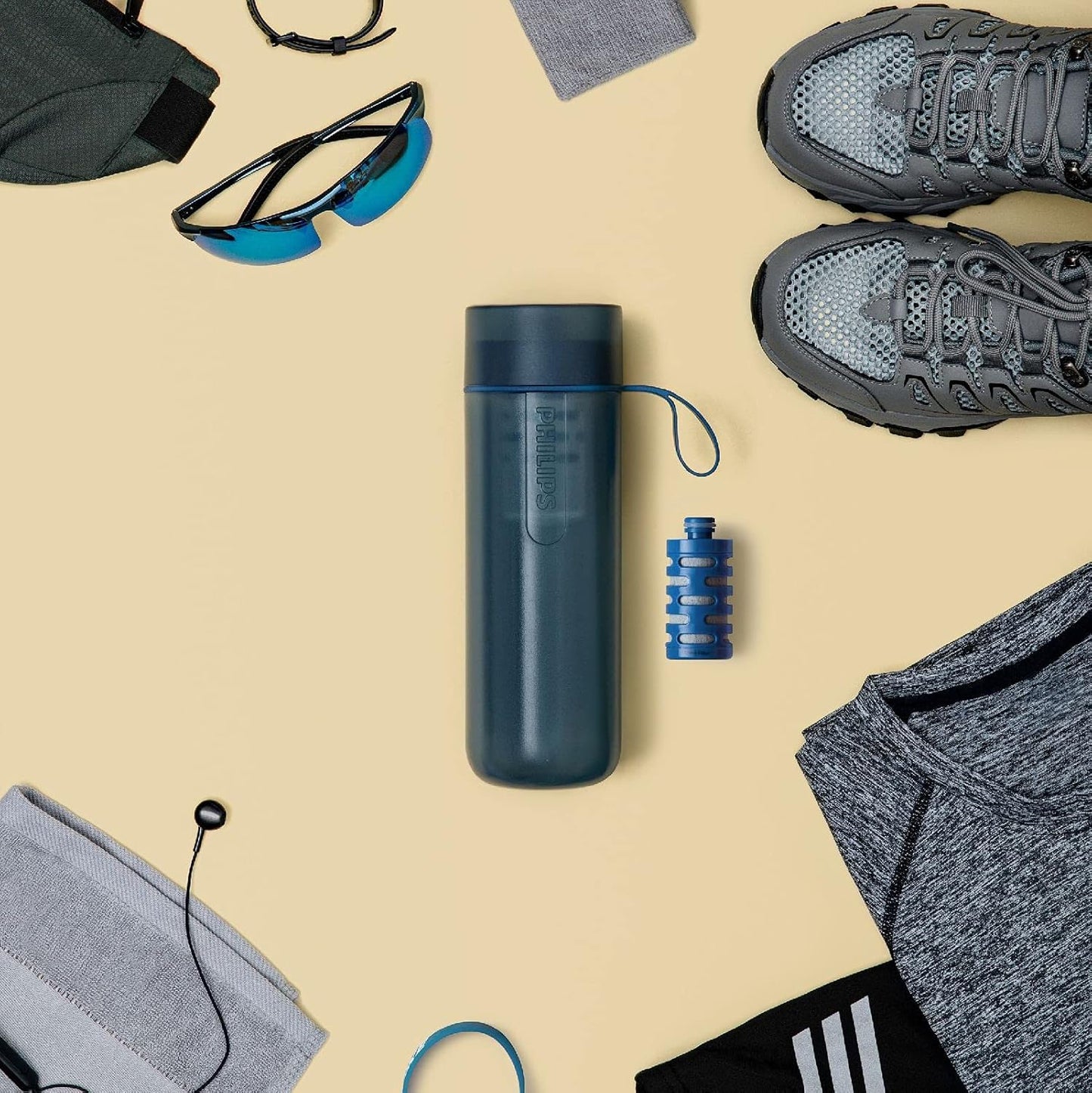 Philips Water GoZero Active BPA-Free Water Bottle with Fitness Tap Water Filter, Sport Squeeze Water Bottle, Lightweight, 24 oz with Fitness Filter, Plum