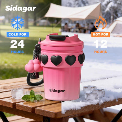 SDGA+ 12 oz Travel Coffee Mug Spill Proof Leak Proof, Stainless Steel Thermal Coffee Cup with Lid, Resuable Cup for Hot and Cold, Portable Tumbler for Women, Light Pink