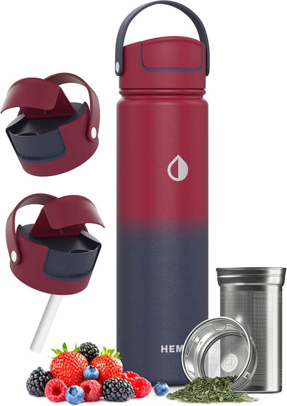 22 oz Ceramic Lined Tea Infuser Travel Tumbler, Micro-Mesh Stainless Steel Infuser, Pure Taste Ceramic Interior, Triple Insulated 12hr Hot Cold, Dual Sip & Straw Lid, Scratch-Resistant
