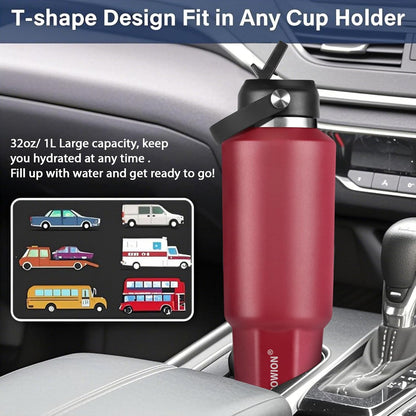 HYDROWION 32oz Stainless Steel Water Bottle(Cold for 48 Hrs, Hot for 24 Hrs),Double Wall Vacuum Insulated Water Bottle with Straw Lid, Spout Lid and Flex Cap, Fit in Any Car Cup Holder,Black