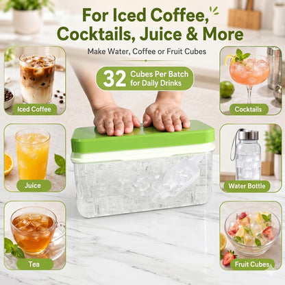 Ice Trays for Freezer with Lid & Bin, Ice Cube Tray Making 64 pcs Ice Cubes, Easy Press to Release Ice, Ice Tray with Storage Bin Chilling Cocktail Whiskey Coffee 2 Trays 1 Ice Bucket & Scoop (Black)