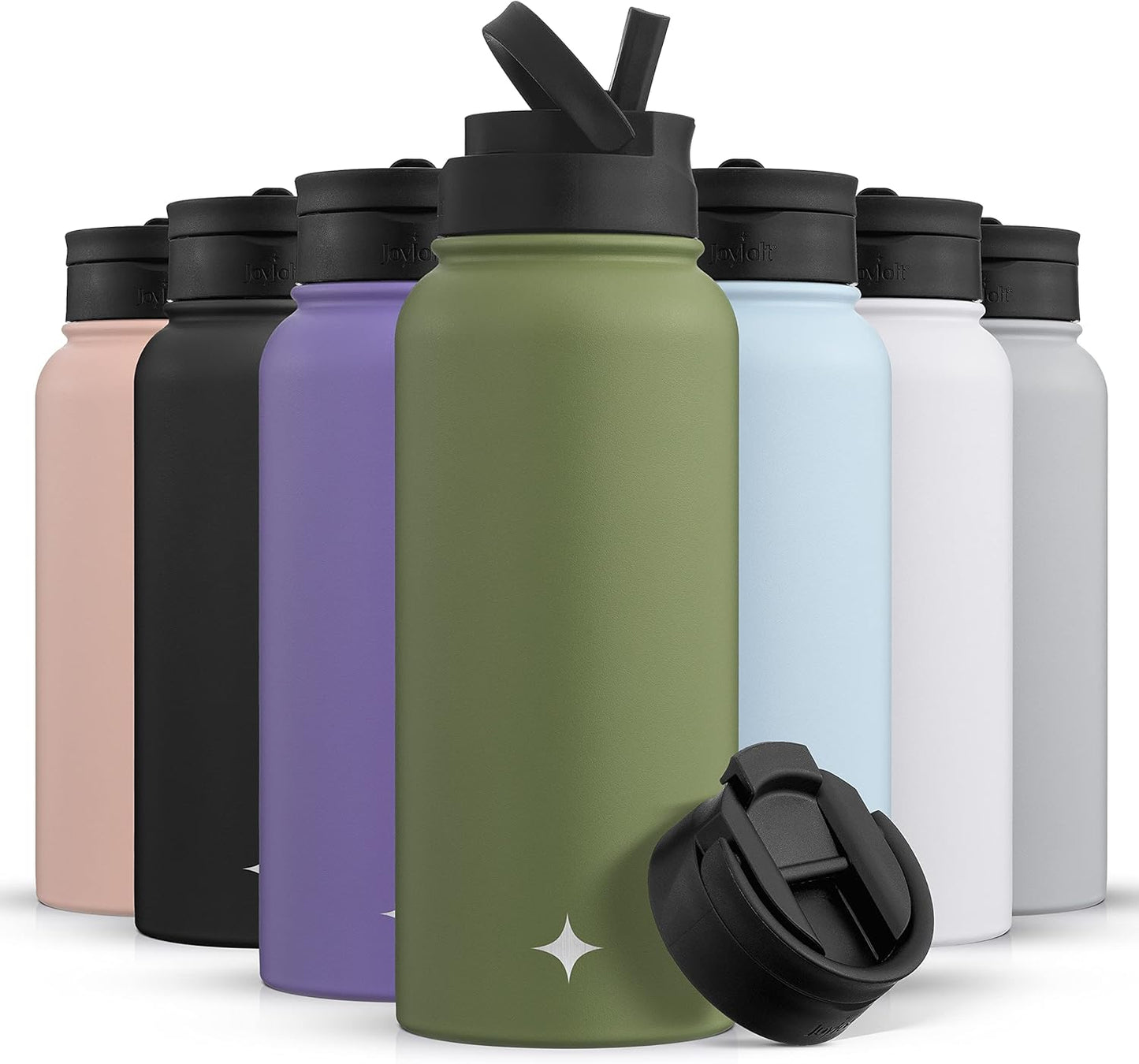 JoyJolt Triple Insulated Water Bottle with Straw Lid AND Flip Lid! 22oz Water Bottle, 12 Hour Hot/Cold Vacuum Insulated Stainless Steel Water Bottle. BPA-Free Leakproof Water Bottles - Thermos Bottle