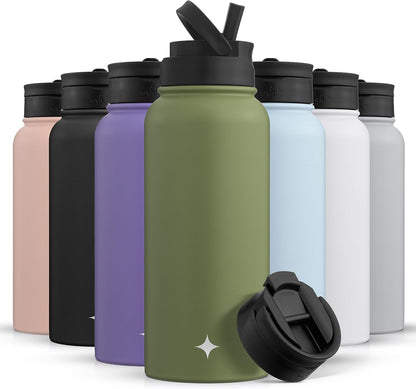 JoyJolt Triple Insulated Water Bottle with Straw Lid AND Flip Lid! 22oz Water Bottle, 12 Hour Hot/Cold Vacuum Insulated Stainless Steel Water Bottle. BPA-Free Leakproof Water Bottles - Thermos Bottle