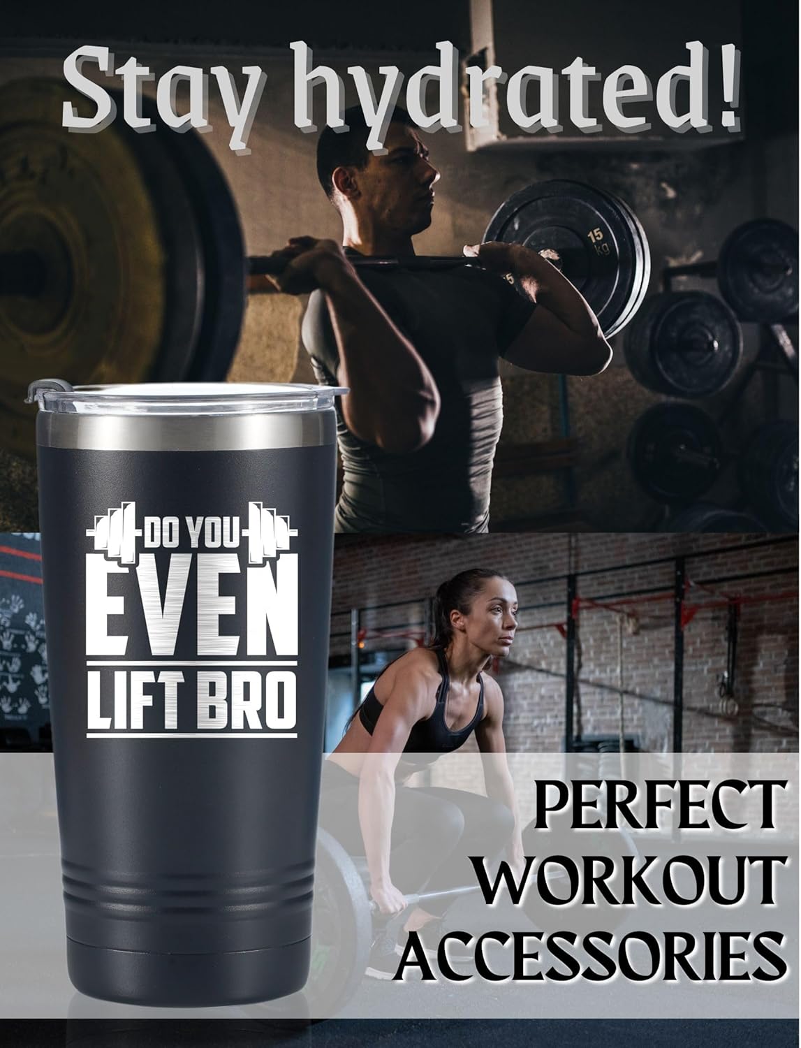 Onebttl Weightlifting Workout Gifts for Men, 20oz Stainless Steel Tumbler with Lid Straw, Sport Exercise Training Gifts for Birthday, Christmas - Lift