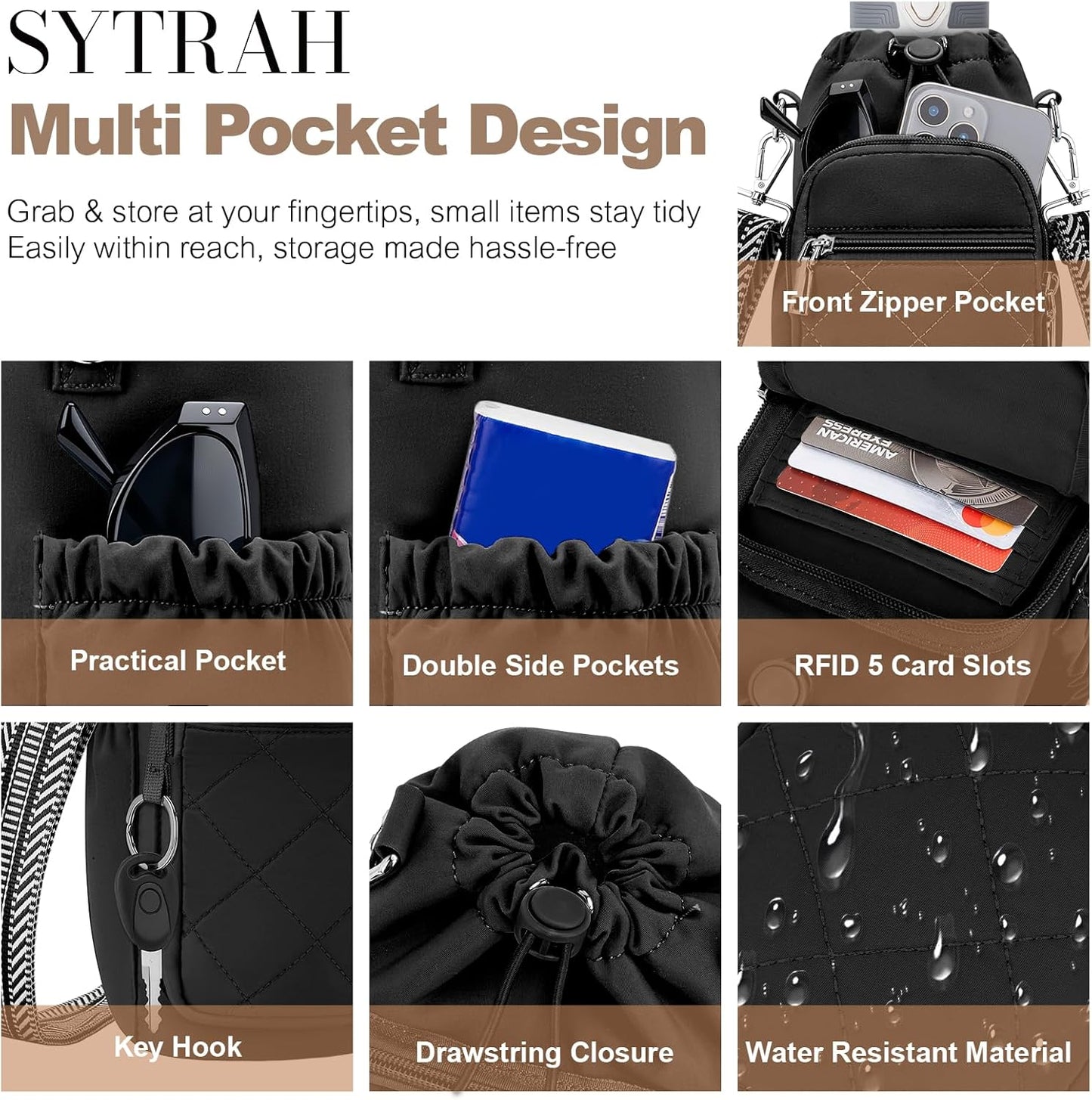 SYTRAH Water Bottle Carrier Bag with Strap, Water Bottle Purse with Phone Pocket 40oz for Walking Hiking