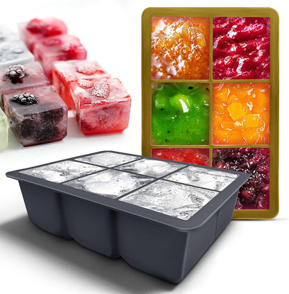 Excnorm Silicone Ice Cube Trays 3 Pack - Large Size Silicone Ice Cube Molds with Leak Proof Removable Lid Square Ice Cube Tray And BPA Free for Cocktail,Whiskey, Stackable Flexible Ice